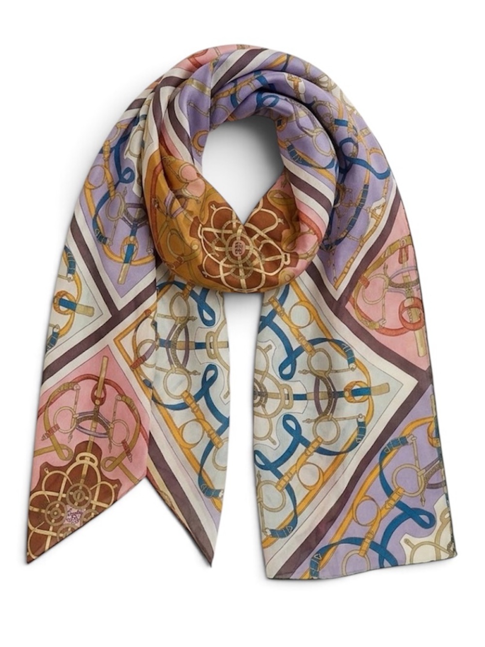 Vintage Hermes Silk Scarf Eperon d'Or Mousseline Chiffon Long